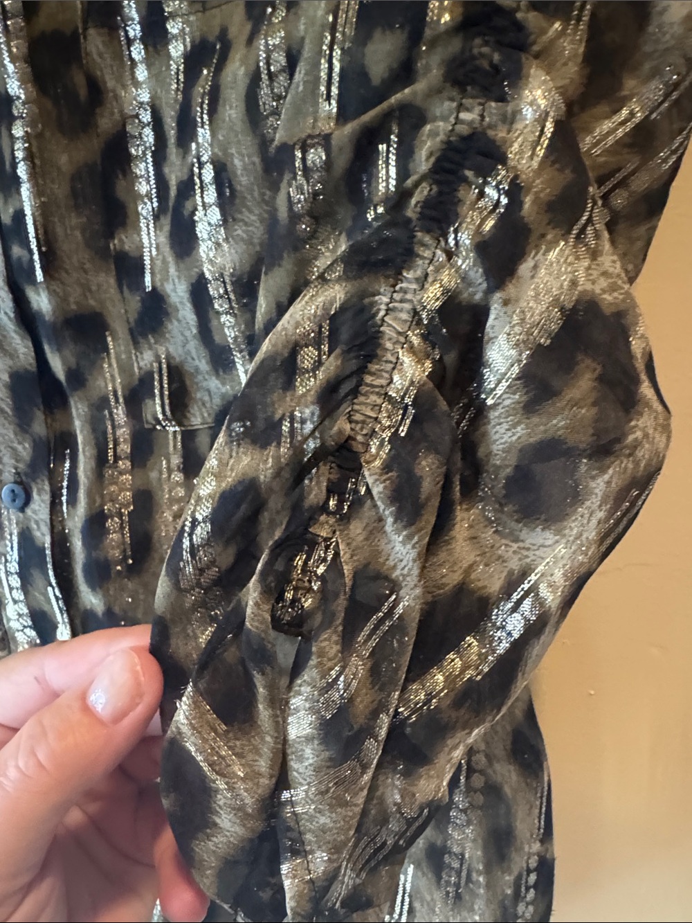 ba&sh Metallic Leopard Ruffle-Front Blouse - Gold & Black - Picture 4 of 7